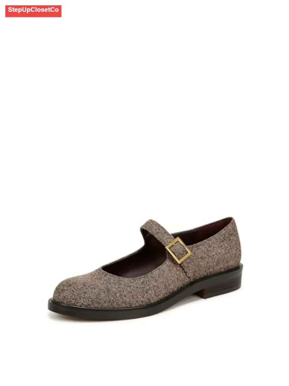 Mary Jane Flats with Metallic Buckle Block Heel Round Toe Dress Shoes